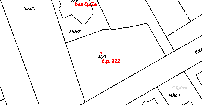 Běloves 322, Náchod na parcele st. 409 v KÚ Běloves, Katastrální mapa