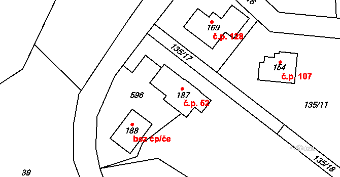 Hoděšovice 52, Býšť na parcele st. 187 v KÚ Hoděšovice, Katastrální mapa