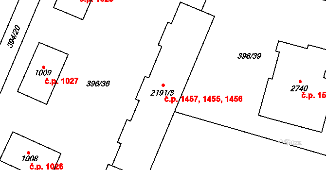 Přelouč 1455,1456,1457 na parcele st. 2191/3 v KÚ Přelouč, Katastrální mapa