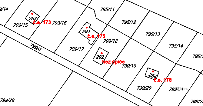 Lešany 78134731 na parcele st. 292 v KÚ Břežany u Lešan, Katastrální mapa