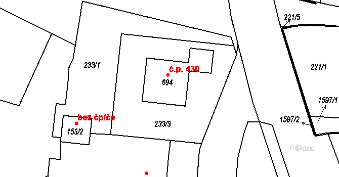 Hrochův Týnec 430 na parcele st. 694 v KÚ Hrochův Týnec, Katastrální mapa