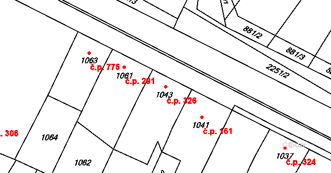 Loštice 326 na parcele st. 1043 v KÚ Loštice, Katastrální mapa