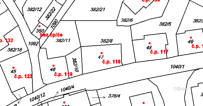 Zdíkov 118 na parcele st. 47 v KÚ Zdíkov, Katastrální mapa