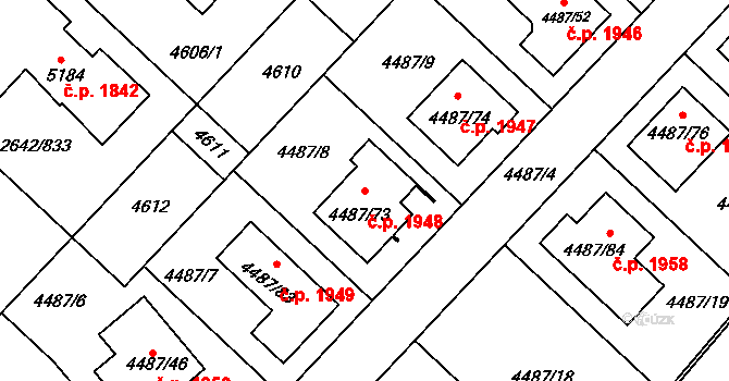Kuřim 1948 na parcele st. 4487/73 v KÚ Kuřim, Katastrální mapa
