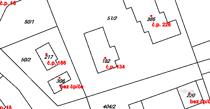 Mniší 134, Kopřivnice na parcele st. 182 v KÚ Mniší, Katastrální mapa