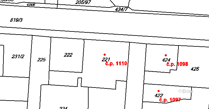 Příbor 1110 na parcele st. 221 v KÚ Klokočov u Příbora, Katastrální mapa