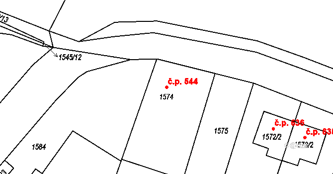 Lužná 544 na parcele st. 1574 v KÚ Lužná u Rakovníka, Katastrální mapa