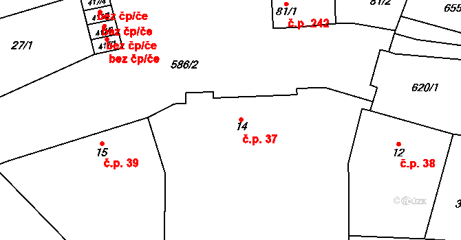 Roztoky 37 na parcele st. 14 v KÚ Roztoky u Křivoklátu, Katastrální mapa