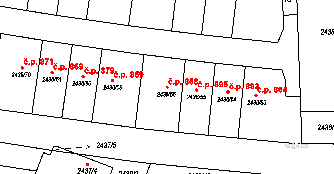 Veverská Bítýška 858 na parcele st. 2438/56 v KÚ Veverská Bítýška, Katastrální mapa