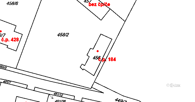 Březno 184 na parcele st. 456 v KÚ Březno u Chomutova, Katastrální mapa