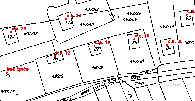 Orasice 11, Počedělice na parcele st. 87 v KÚ Orasice, Katastrální mapa