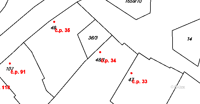 Želeč 34, Měcholupy na parcele st. 48/1 v KÚ Želeč u Žatce, Katastrální mapa