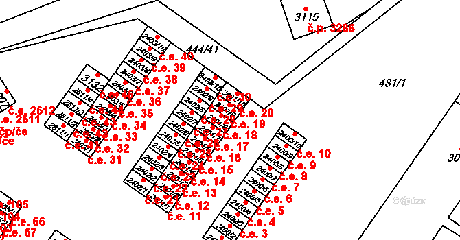 Žatec 18 na parcele st. 2401/8 v KÚ Žatec, Katastrální mapa