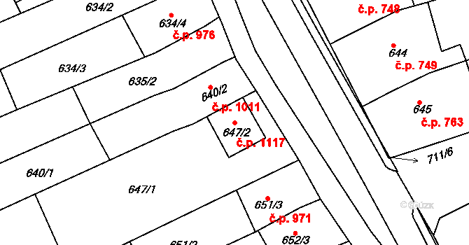 Nivnice 1117 na parcele st. 647/2 v KÚ Nivnice, Katastrální mapa