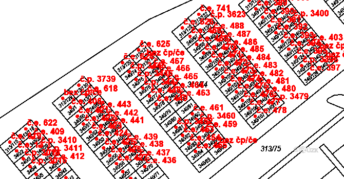 Vyškov-Předměstí 464, Vyškov na parcele st. 340/89 v KÚ Vyškov, Katastrální mapa