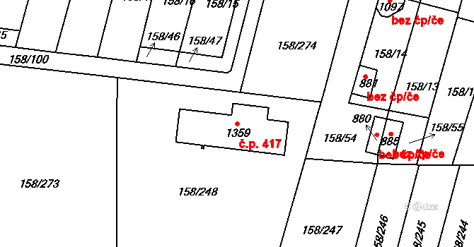 Háje 417, Cheb na parcele st. 1359 v KÚ Háje u Chebu, Katastrální mapa