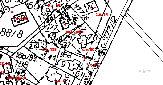 Boňkov 80 na parcele st. 76 v KÚ Boňkov, Katastrální mapa