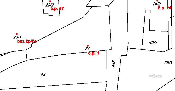 Úhořilka 1 na parcele st. 24 v KÚ Úhořilka, Katastrální mapa