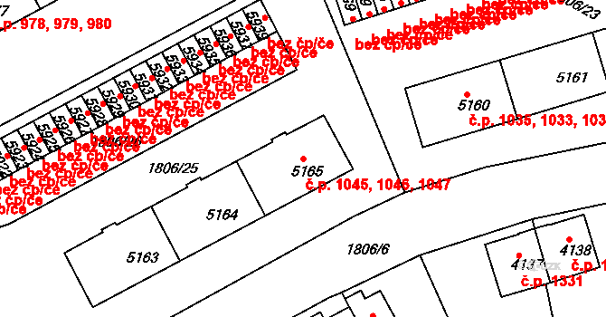 Havlíčkův Brod 1045,1046,1047 na parcele st. 5165 v KÚ Havlíčkův Brod, Katastrální mapa