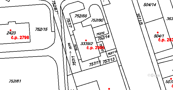 Havlíčkův Brod 2905 na parcele st. 3339/2 v KÚ Havlíčkův Brod, Katastrální mapa