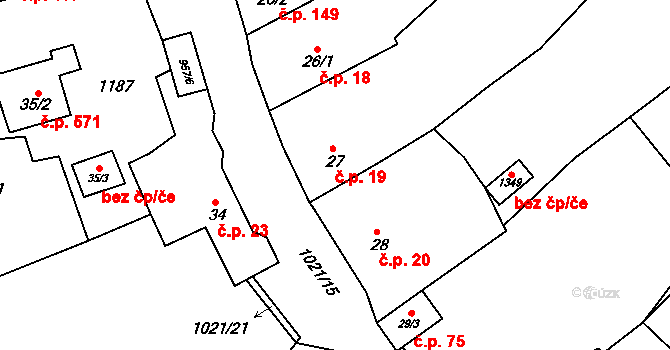 Šťáhlavy 19 na parcele st. 27 v KÚ Šťáhlavy, Katastrální mapa