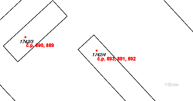 Týniště nad Orlicí 891,892,893 na parcele st. 1742/4 v KÚ Týniště nad Orlicí, Katastrální mapa