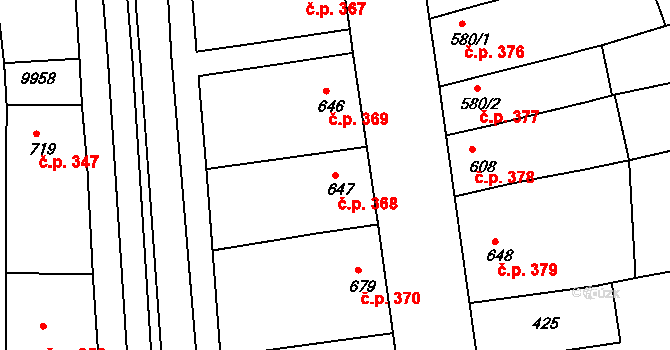 Dolní Dunajovice 368 na parcele st. 647 v KÚ Dolní Dunajovice, Katastrální mapa