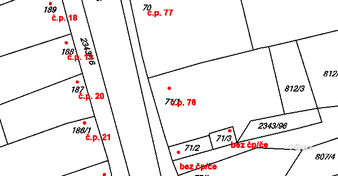 Křepice 76 na parcele st. 71/1 v KÚ Křepice u Hustopečí, Katastrální mapa