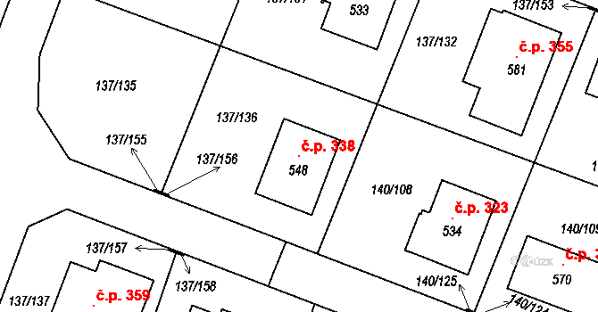 Příchovice 338 na parcele st. 548 v KÚ Příchovice u Přeštic, Katastrální mapa