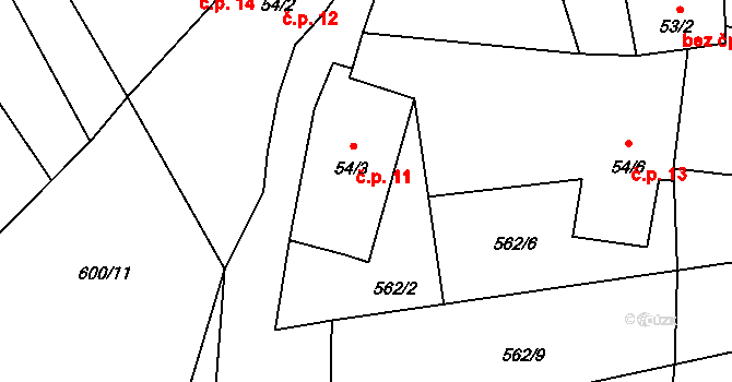 Mečkov 11, Kbel na parcele st. 54/3 v KÚ Malinec, Katastrální mapa