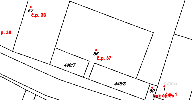 Prokopov 37 na parcele st. 56 v KÚ Prokopov, Katastrální mapa