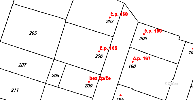 Šanov 166 na parcele st. 206 v KÚ Šanov nad Jevišovkou, Katastrální mapa