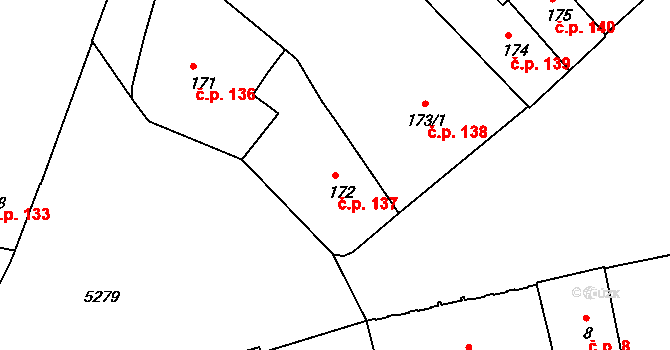 Znojmo 137 na parcele st. 172 v KÚ Znojmo-město, Katastrální mapa