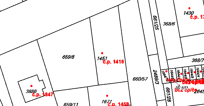 Hranice I-Město 1416, Hranice na parcele st. 1451 v KÚ Hranice, Katastrální mapa