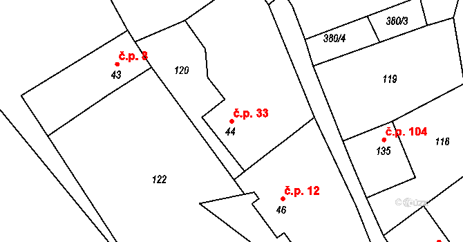 Horka II 33 na parcele st. 44 v KÚ Horka nad Sázavou, Katastrální mapa