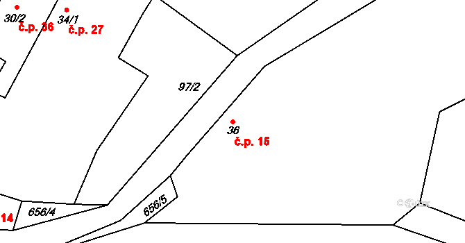 Tuchotice 15, Vidice na parcele st. 36 v KÚ Tuchotice, Katastrální mapa