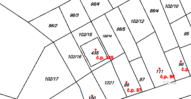 Vrdy 349 na parcele st. 435 v KÚ Vrdy, Katastrální mapa
