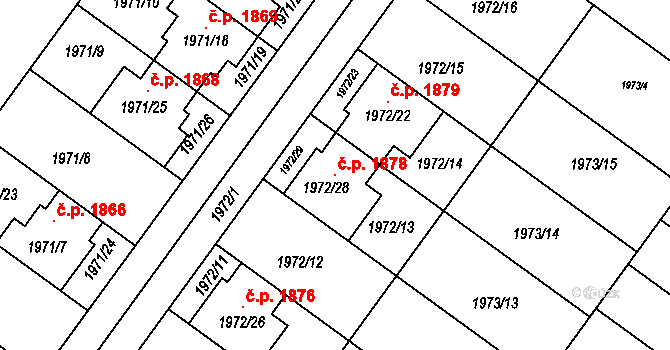 Holešov 1878 na parcele st. 1972/28 v KÚ Holešov, Katastrální mapa