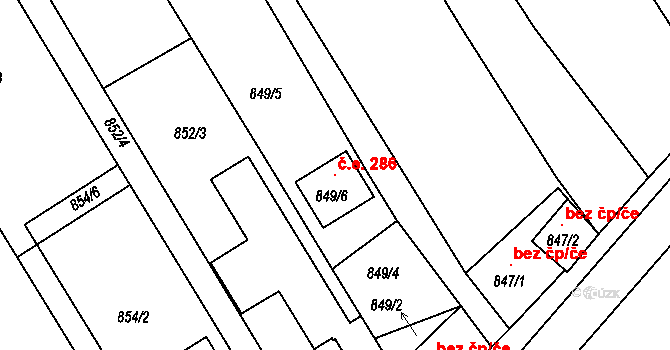 Rousínov 286 na parcele st. 849/6 v KÚ Rousínov u Vyškova, Katastrální mapa