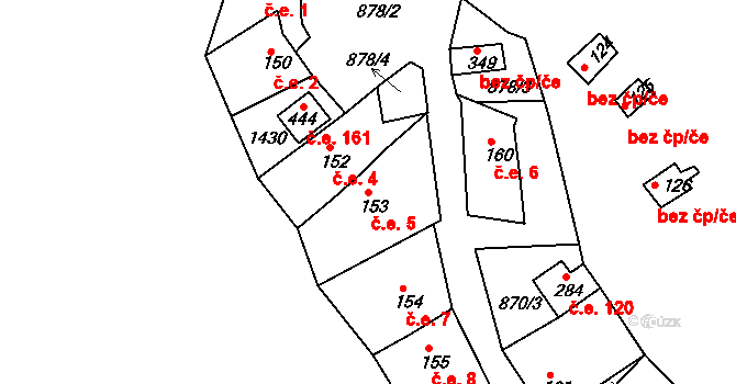 Děpoltovice 5 na parcele st. 153 v KÚ Děpoltovice, Katastrální mapa