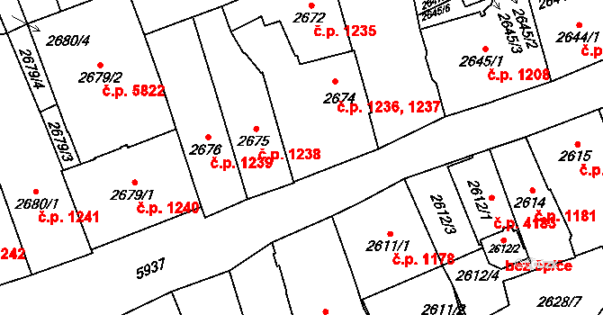 Jihlava 1236,1237 na parcele st. 2674 v KÚ Jihlava, Katastrální mapa