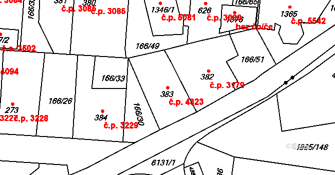 Jihlava 4323 na parcele st. 383 v KÚ Bedřichov u Jihlavy, Katastrální mapa