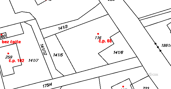 Bocanovice 65 na parcele st. 116 v KÚ Bocanovice, Katastrální mapa