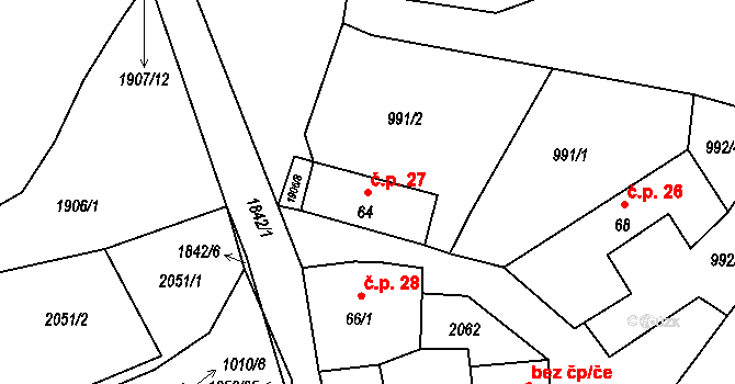 Benešov nad Černou 27 na parcele st. 64 v KÚ Benešov nad Černou, Katastrální mapa