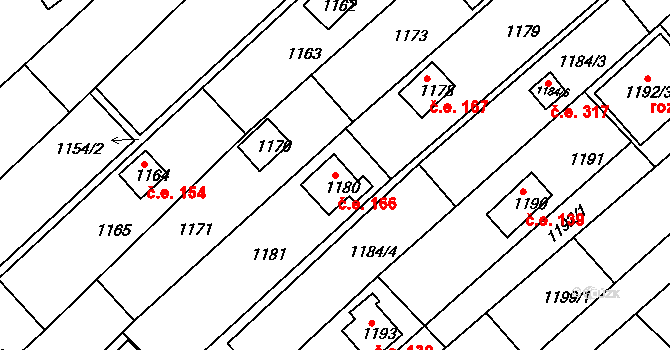 Popůvky 166 na parcele st. 1180 v KÚ Popůvky u Brna, Katastrální mapa