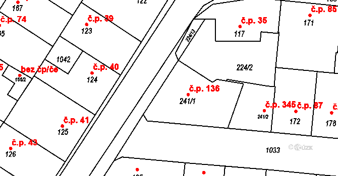Humny 136, Pchery na parcele st. 241/1 v KÚ Pchery, Katastrální mapa