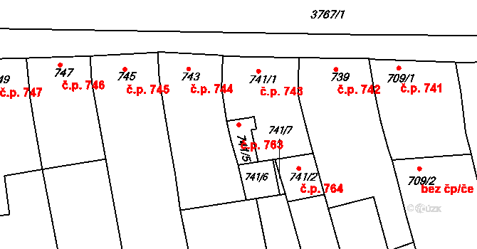 Slavkov u Brna 763 na parcele st. 741/5 v KÚ Slavkov u Brna, Katastrální mapa