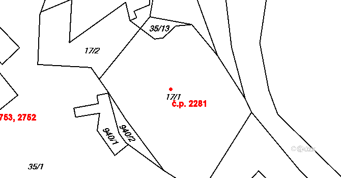 Šumperk 2281 na parcele st. 17/1 v KÚ Dolní Temenice, Katastrální mapa