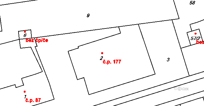 Dolní Lhota 177, Blansko na parcele st. 2 v KÚ Dolní Lhota, Katastrální mapa