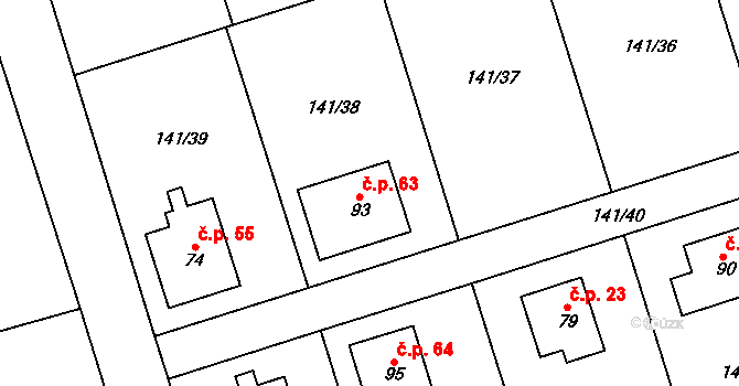 Podbrdy 63 na parcele st. 93 v KÚ Podbrdy, Katastrální mapa